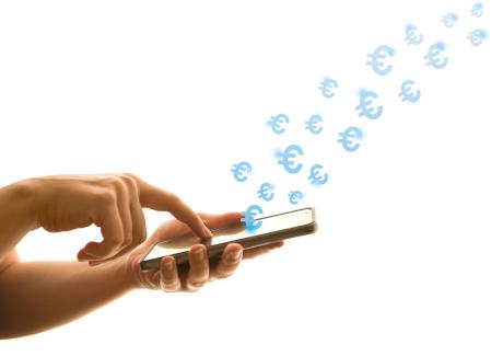 € signs coming out of a mobile device