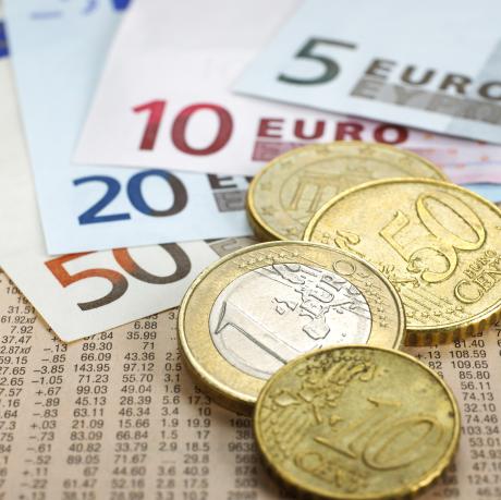 Euro coins and bills
